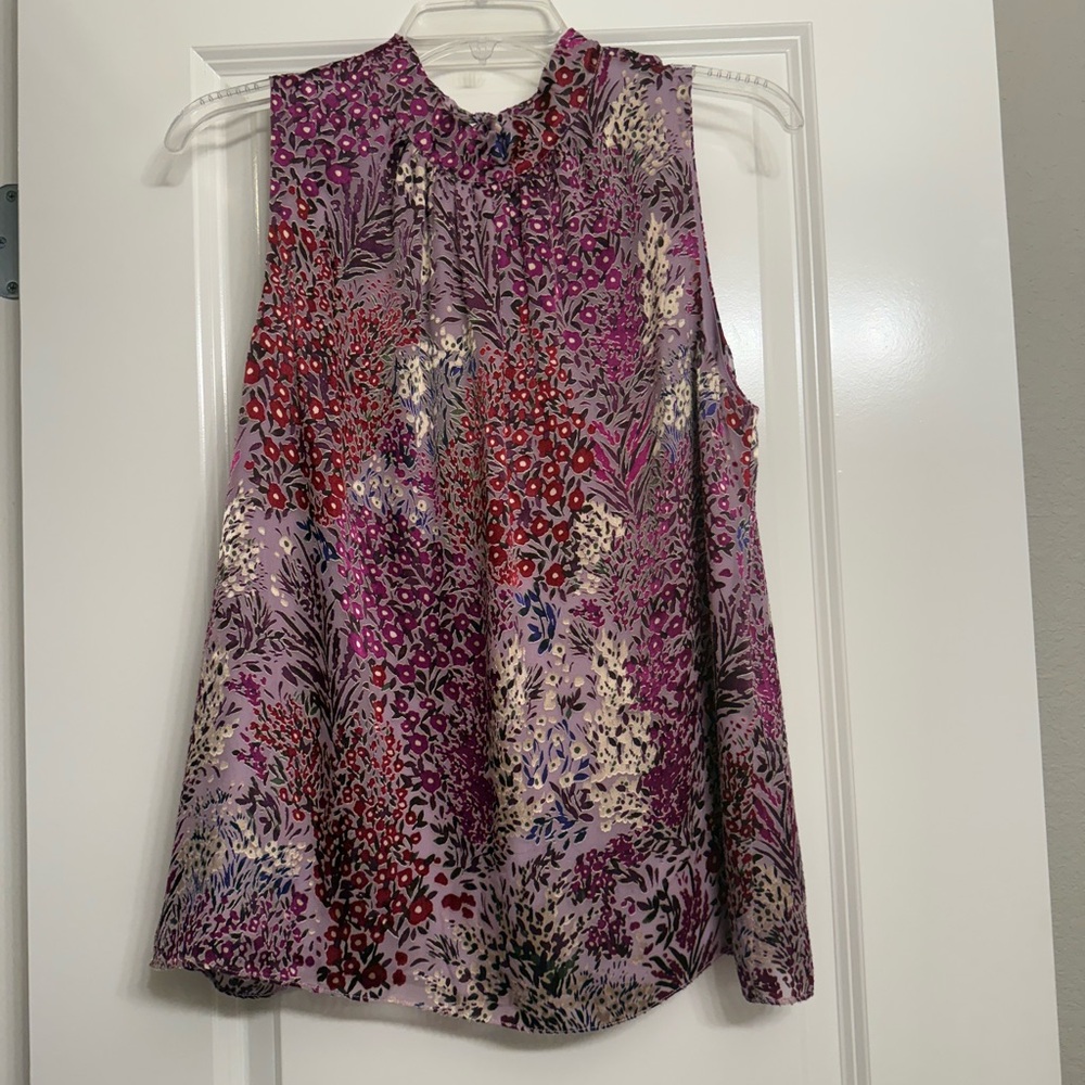 White House Black Market Purple and Red Floral Blouse